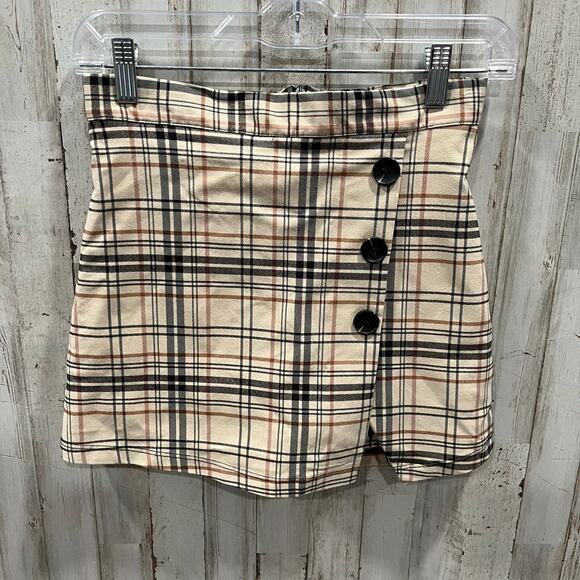 Altar’d State Plaid Mini Skirt Skort Buttons Academia Preppy Womens Size Small - Picture 1 of 6